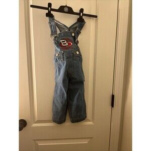 Vintage Dale Earnhardt Jr #8 Denim Bib Overalls NASCAR Toddler Boys Size 3T Blue